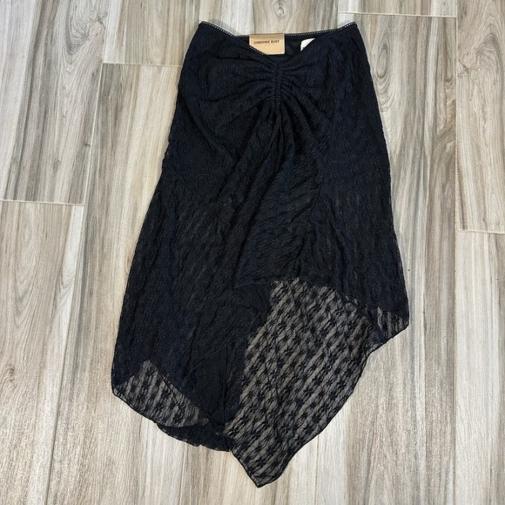 NWT Black Lace Maxi Skirt SZ L Asymmetrical Sheer Lace Gothic Mesh Tube Top Punk